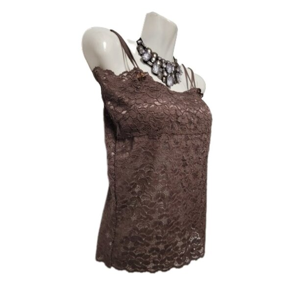 Dark Brown Tank Top Lace Camisole SIZE M - Stretchy Top -  NEW - Picture 2 of 9